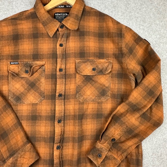 Howitzer Other - Howitzer Patriot Mfg Co Mens XL Orange Brown Plaid Flannel Button Up Shirt